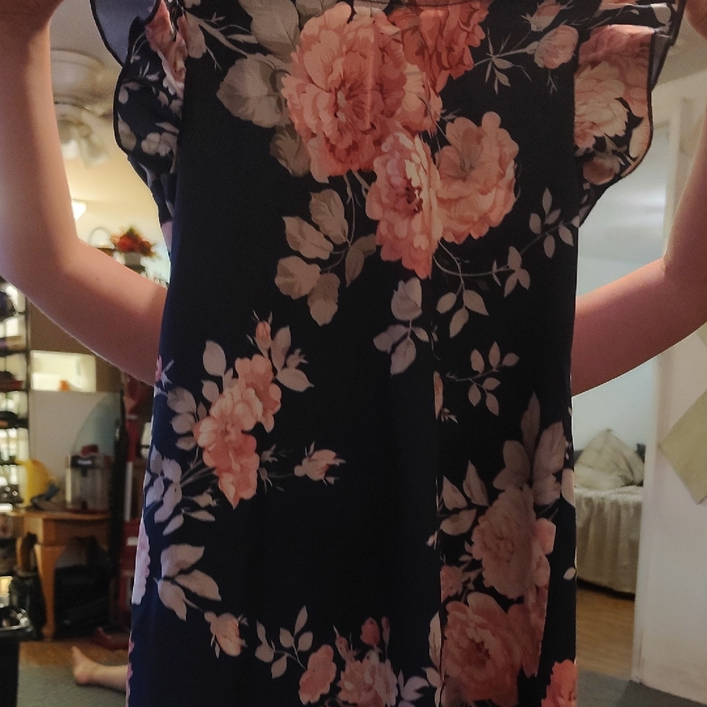 Floral Navy Dress with Pink Flowers